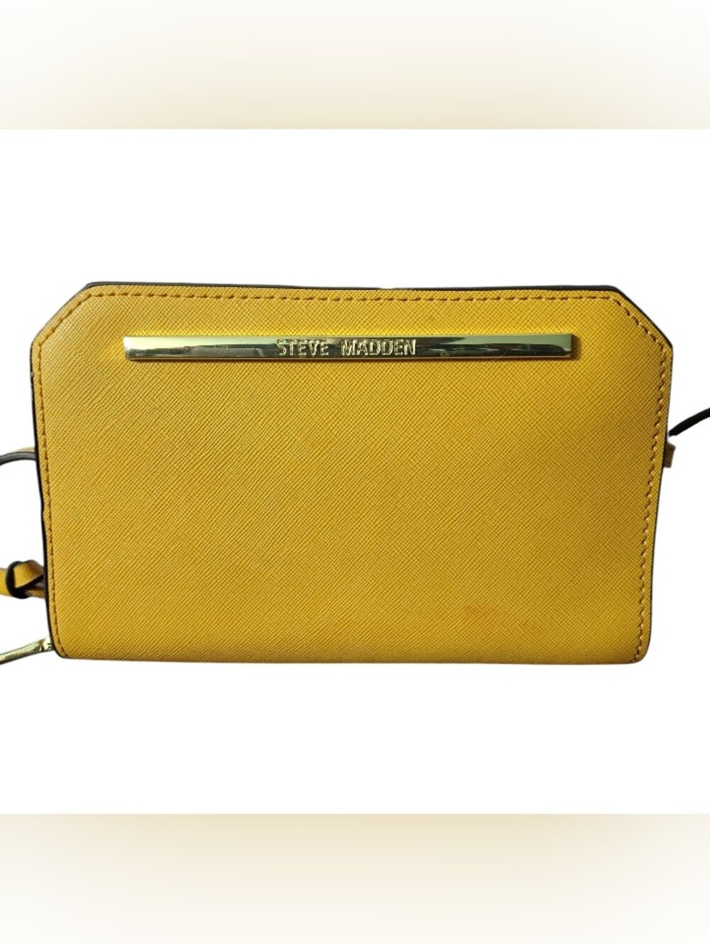 Steve Madden Yellow Saffiano Crossbody Bag with Gold Bar